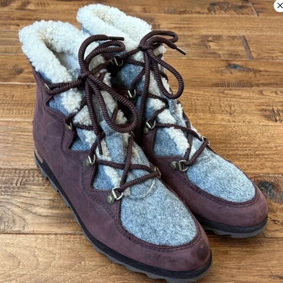 SOREL Sneakchic Alpine Nubuck Suede Faux Shearling Lace up Ankle Boots 8.5M - Picture 3 of 8